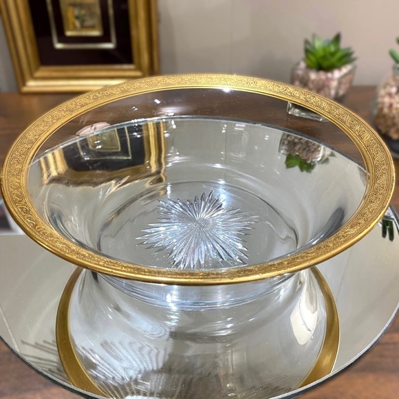 Vintage Theresienthal Minton Bernadotte Serving Bowl Gold Encrusted Rim Glass - Picture 1 of 9